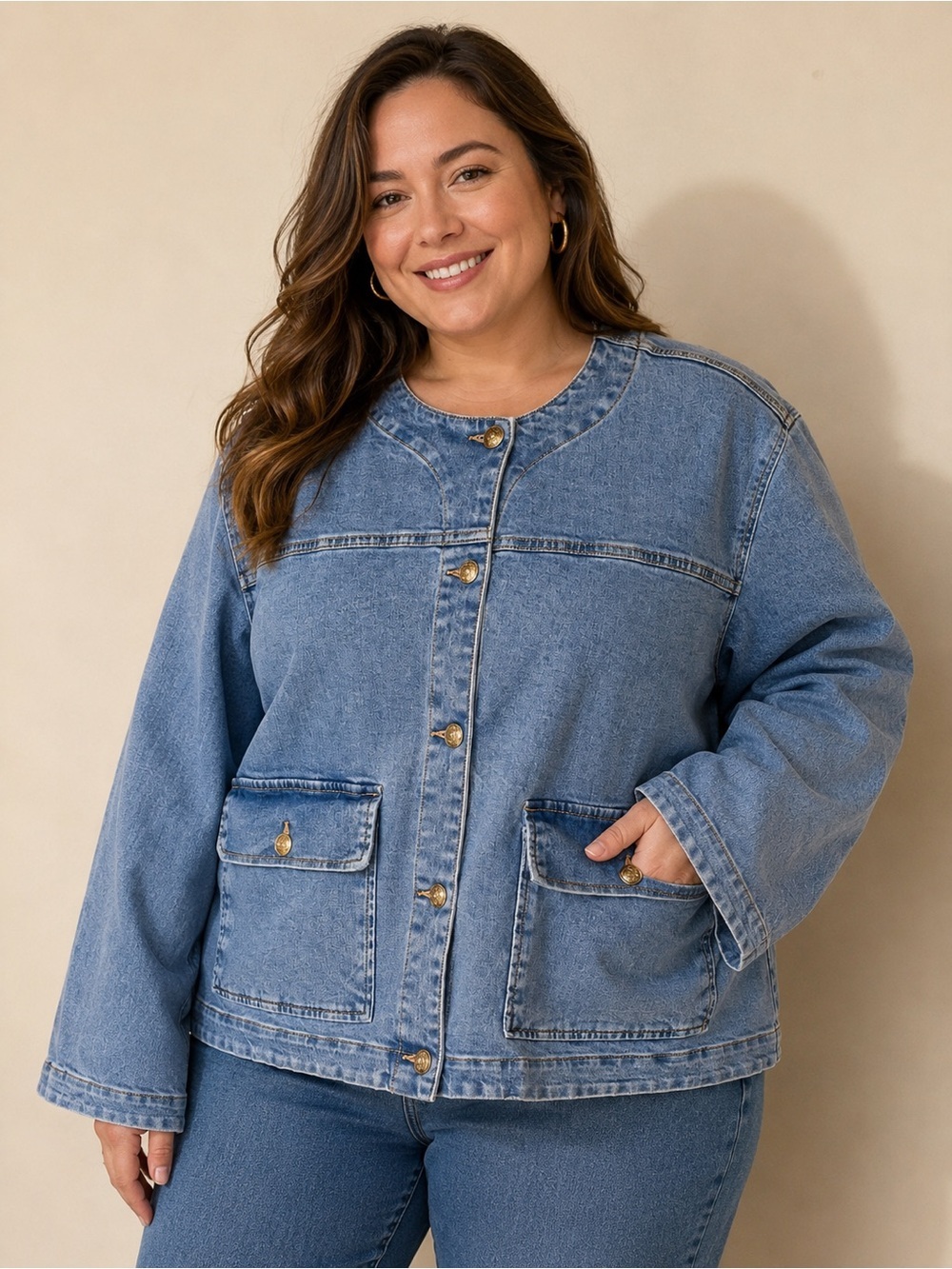 Terra & Sky Denim Jacket 4X (28W-30W) Plus Size Light Wash Button Front